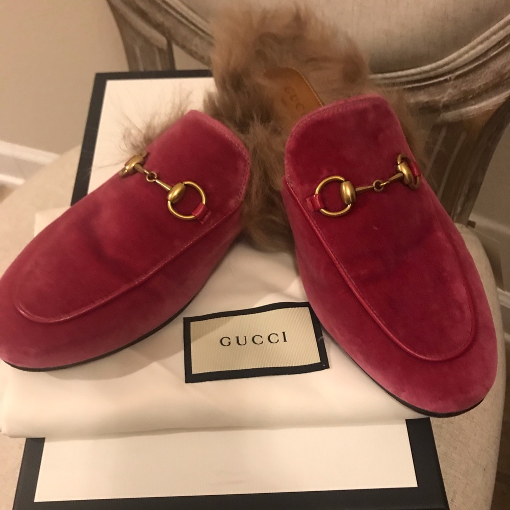 Gucci Princetown Velvet Mules w Fur; size 36.5 - Picture 2 of 8